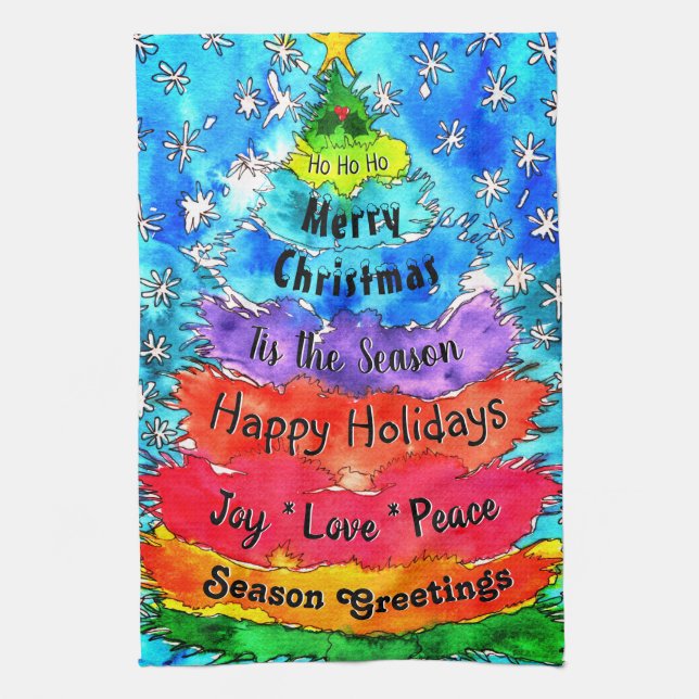 Colourful Holiday Christmas Tree Kitchen Towel (Vertical)