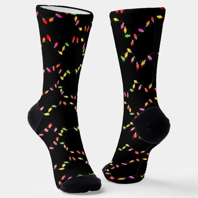 Colourful Holiday Lights Christmas Socks (Angled)