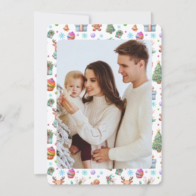 Colourful Holiday Photo Card with Festive Pattern  (Front)