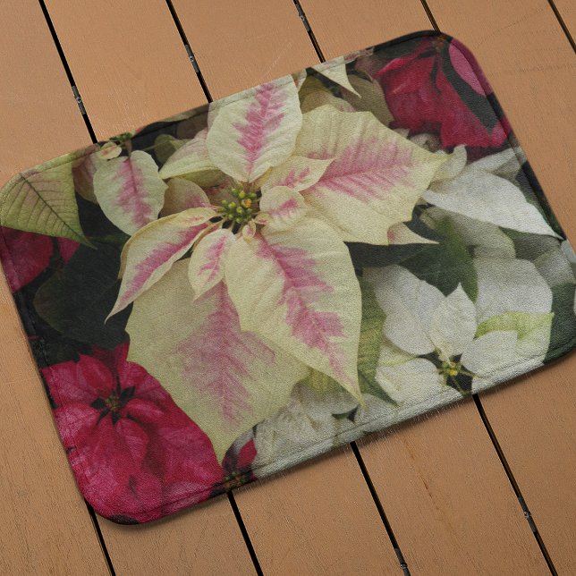 Colourful Holiday Poinsettias Floral Bath Mat (In Situ)