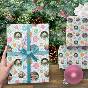 Colourful Holiday Snowflakes 3 Custom Photo Wrapping Paper
