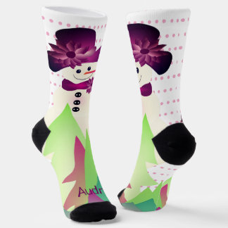 Colourful Holiday Snowman Name Typography Socks