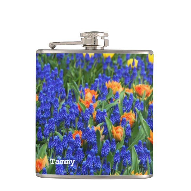 Colourful Holland Blub Flowers Custom Flask (Front)