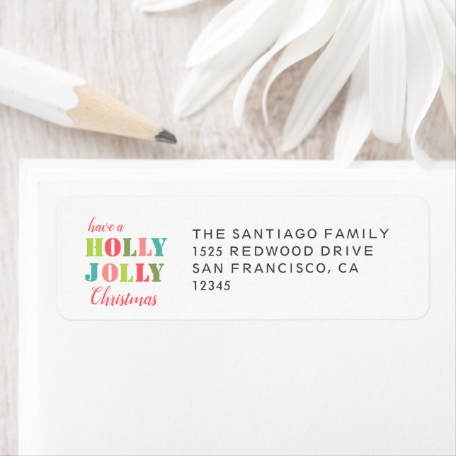 Colourful Holly Jolly Christmas Return Address Return Address Label (Insitu)