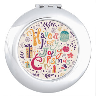 Colourful Holly Jolly Retro Christmas Mirror For Makeup