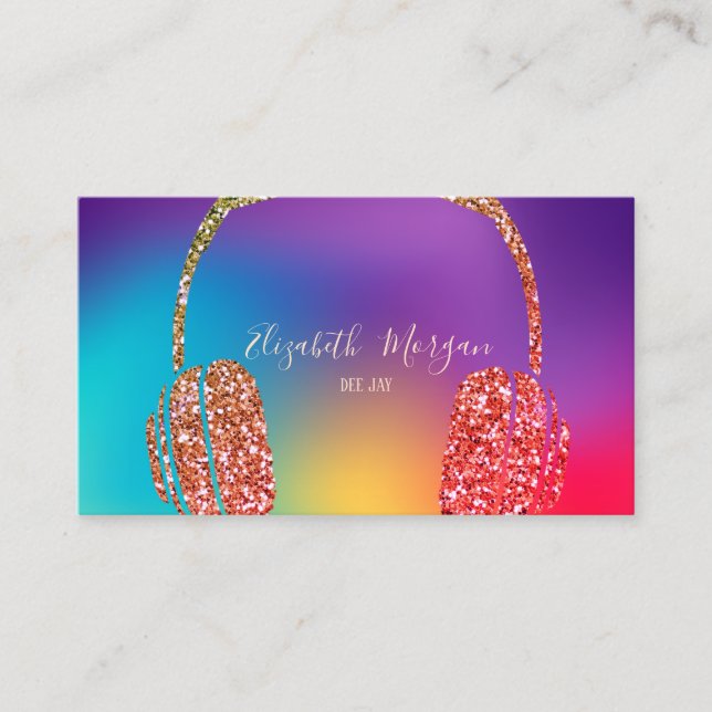 Colourful Holographic Glitter Headphone DJ Business Card (Front)