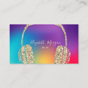 Colourful Holographic Gold Glitter Headphone DJ Business Card