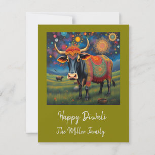 Colourful Holy Diwali Cows in Festive Disguises Holiday Card