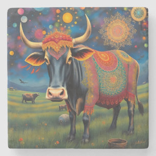Colourful Holy Diwali Cows in Festive Disguises Stone Coaster