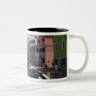 Colourful homes along canal on the island of Two-Tone coffee mug