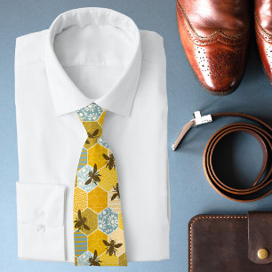 Colourful Honey Bee Honeycomb Pattern Tie
