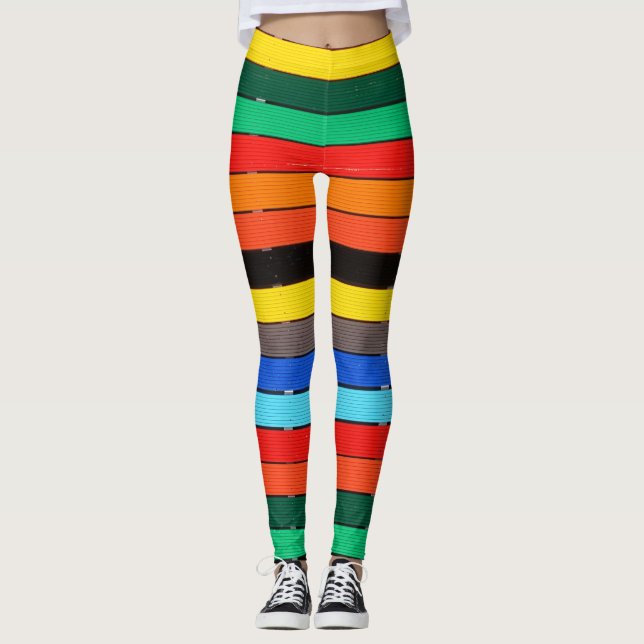 Colourful Hoops and Stripes Rainbow Leggings (Front)