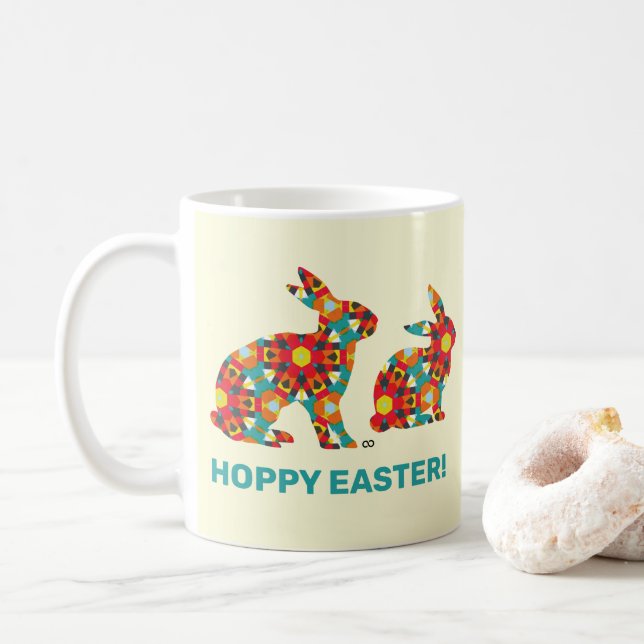 Colourful Hoppy Easter Bunny Coffee Mug (With Donut)