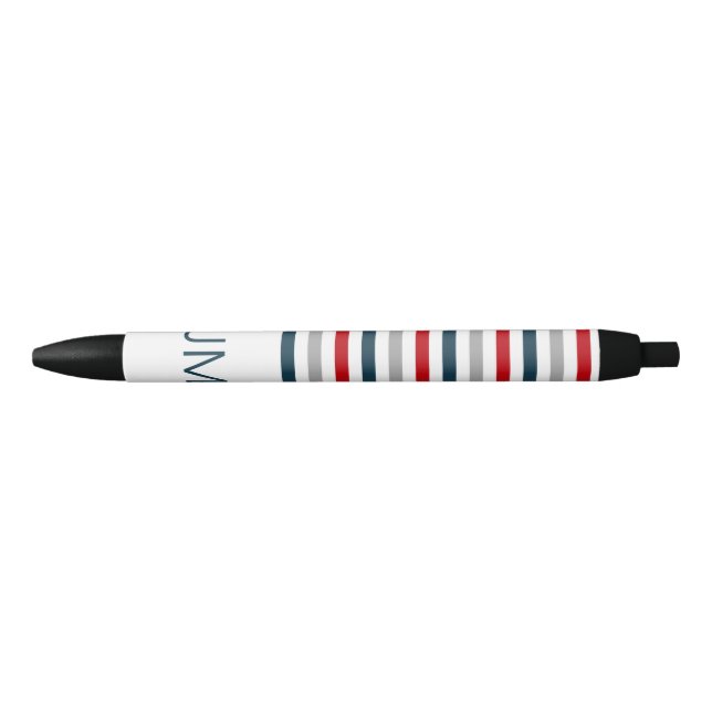 Colourful horizontal navy stripes black ink pen (Front)