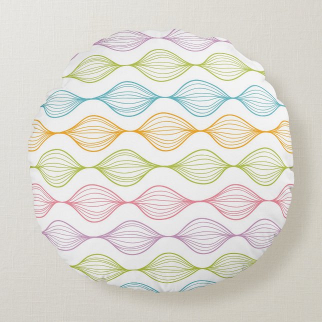 Colourful horizontal ogee pattern round cushion (Front)