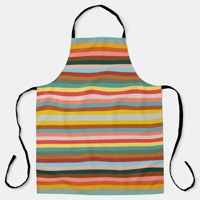 Colourful Horizontal Retro Stripes  Apron (Front)