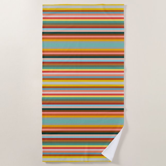 Colourful Horizontal Retro Stripes  Beach Towel (Front)