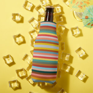 Colourful Horizontal Retro Stripes  Bottle Cooler