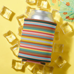 Colourful Horizontal Retro Stripes  Can Cooler