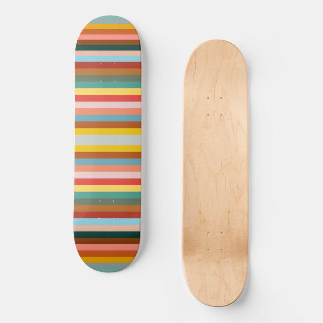 Colourful Horizontal Retro Stripes  Skateboard (Front)