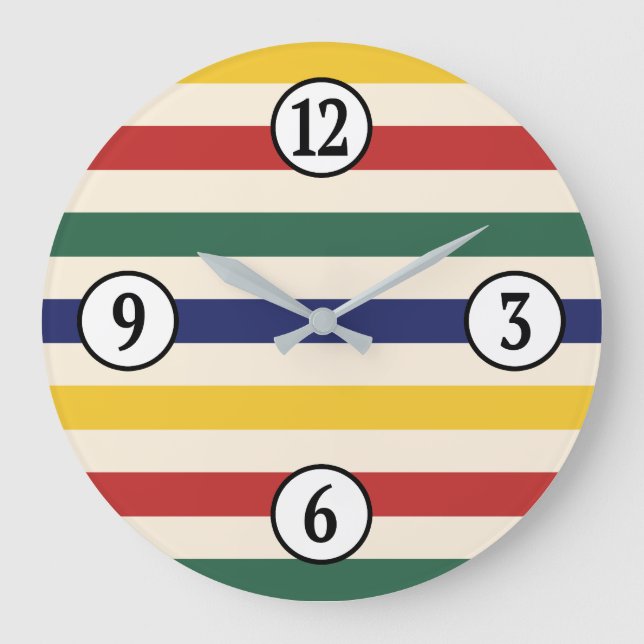 Colourful Horizontal Stripes Large Clock (Front)