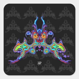 Colourful horned bird bat scarab v1.2 square sticker