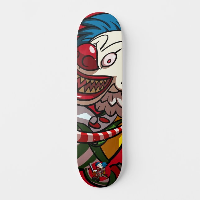 Colourful Horror Cartoon Chainsaw Killer Clown Skateboard (Front)