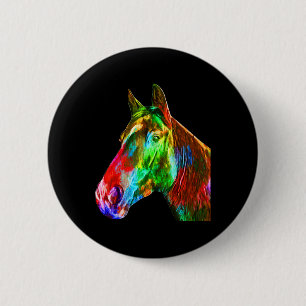 Colourful Horse Art Horseback Riding Lover Artsy H 6 Cm Round Badge