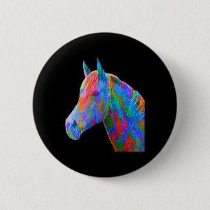 Colourful Horse Art Horseback Riding Lover Artsy H 6 Cm Round Badge
