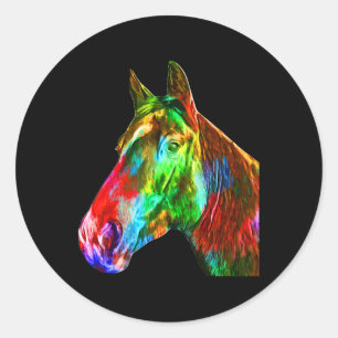 Colourful Horse Art Horseback Riding Lover Artsy H Classic Round Sticker