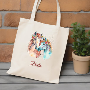 Colourful horse love name gift tote bag