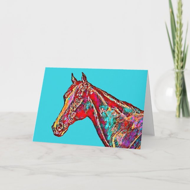 Colourful Horse on Aqua Note Card (Front)