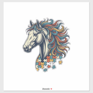 Colourful Horse Puzzle Piece Vintage Engraving T-S
