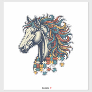 Colourful Horse Puzzle Piece Vintage Engraving T-S