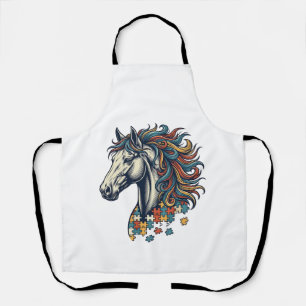Colourful Horse Puzzle Piece Vintage Engraving T-S Apron