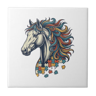 Colourful Horse Puzzle Piece Vintage Engraving T-S Ceramic Tile