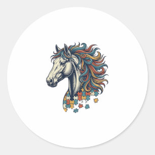 Colourful Horse Puzzle Piece Vintage Engraving T-S Classic Round Sticker