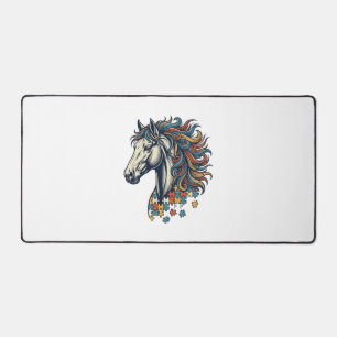 Colourful Horse Puzzle Piece Vintage Engraving T-S Desk Mat