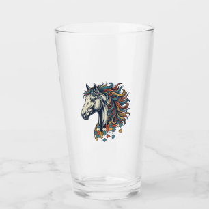 Colourful Horse Puzzle Piece Vintage Engraving T-S Glass