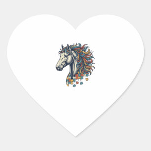 Colourful Horse Puzzle Piece Vintage Engraving T-S Heart Sticker
