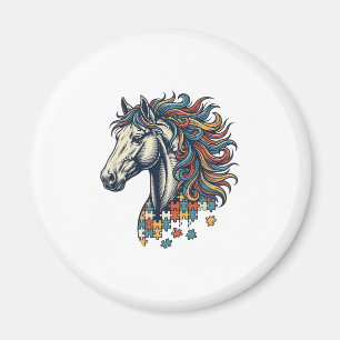 Colourful Horse Puzzle Piece Vintage Engraving T-S Magnet