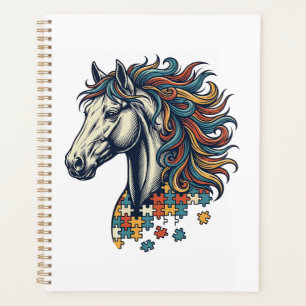 Colourful Horse Puzzle Piece Vintage Engraving T-S Planner