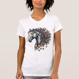Colourful Horse Puzzle Piece Vintage Engraving T-S T-Shirt