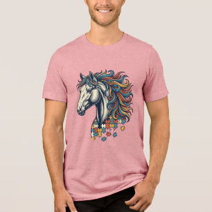 Colourful Horse Puzzle Piece Vintage Engraving T-S Tri-Blend Shirt
