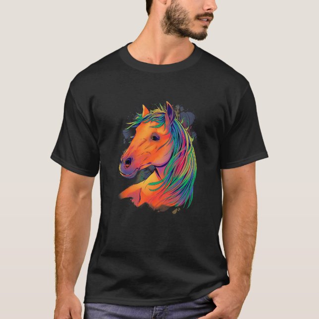 Colourful Horse Rider, Horse Motif, Women's Riding T-Shirt (Front)