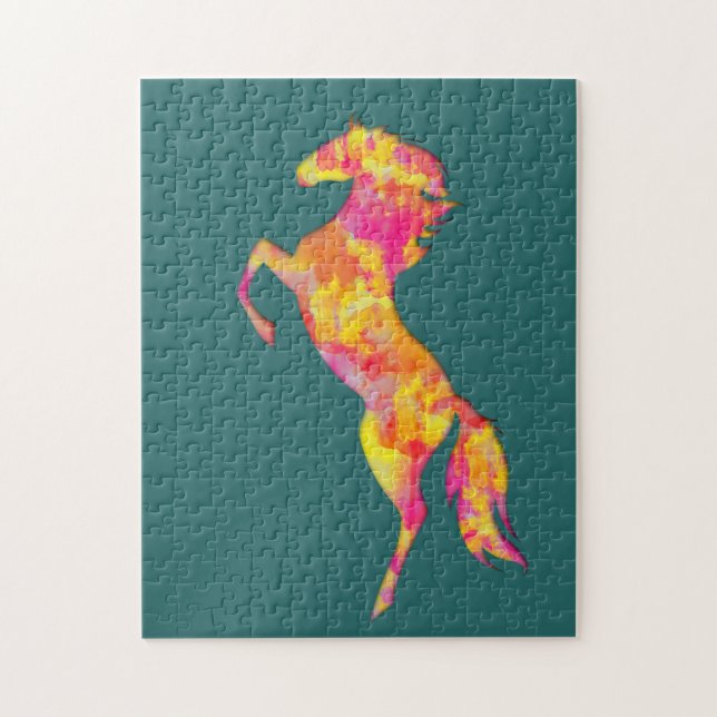 Colourful Horse silhouette Flames Abstract Elegant Jigsaw Puzzle (Vertical)