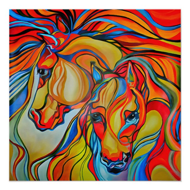 Colourful Horses Abstract Art Poster (Front)