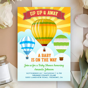 Colourful Hot Air Balloon Baby Shower Invitation