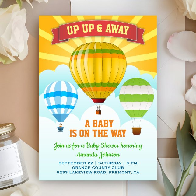 Colourful Hot Air Balloon Baby Shower Invitation (Creator Uploaded)