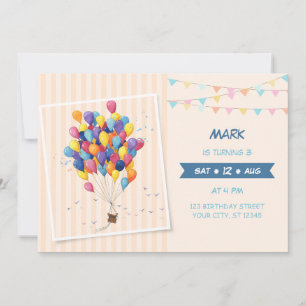 Colourful Hot Air Balloon Birthday Party Invitation
